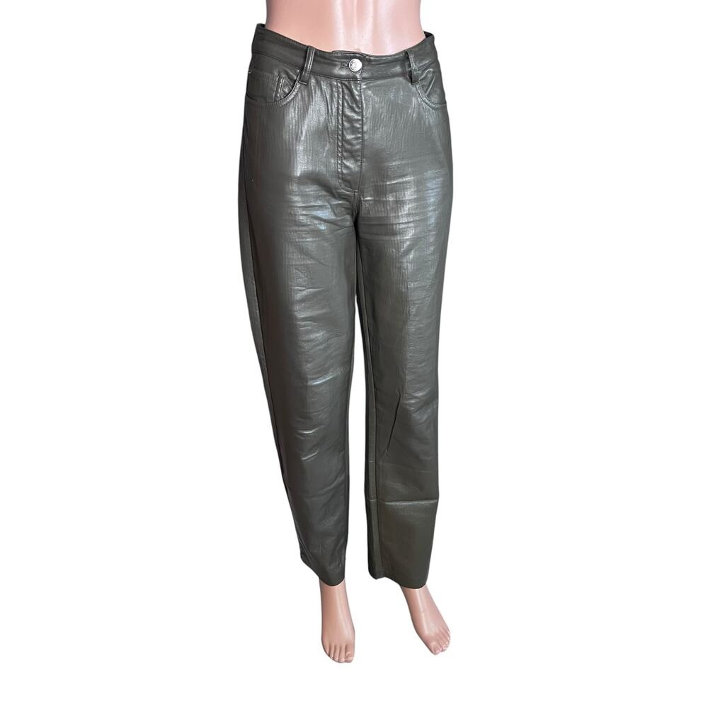 Aritzia Wilfred Brown Faux Leather Pants 4 Minimalist Clean Girl Model Off Duty
